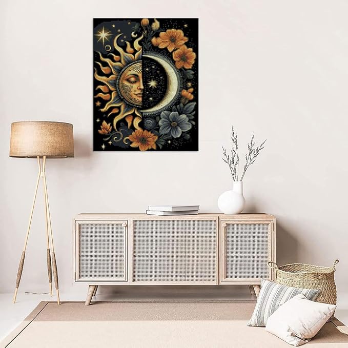 MYBISYMQQ Stamping Cross Stitch Kit Sun and Moon, Round Counting Cross Stitch - Image 5