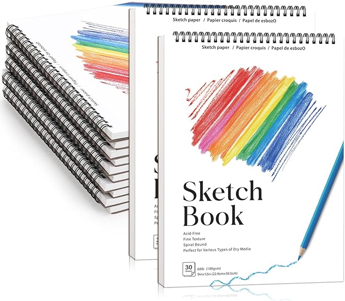 12 Pack Sketch Books, 9 x 12 Inch Sketchbook, 68lb/100gsm Spiral Bound Sketch by Prudiut
