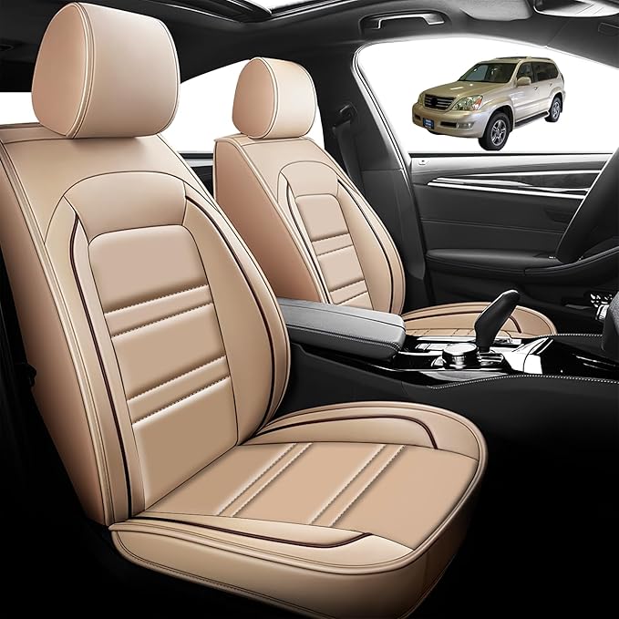 Seat Covers for Lexus Car gx470 2003-2009 | Car Seat Covers Front Seats, Waterproof Seat Protectors, Automotive Front Seat Covers (Front Seat, Beige)