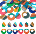 FASHEWELRY 24Pcs Mixed Color Resin Wood Earring Charms Round Wooden Earring by FASHEWELRY