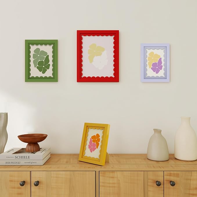 6x8 Picture Frame with Wavy Mat, Wooden Real Glass 6 x 8 Photo Frame - Image 6