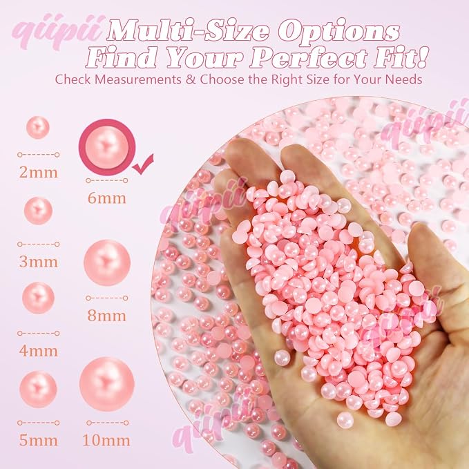 qiipii 900PCS 6mm Dark Pink Half Round Pearls Bulk - Image 3
