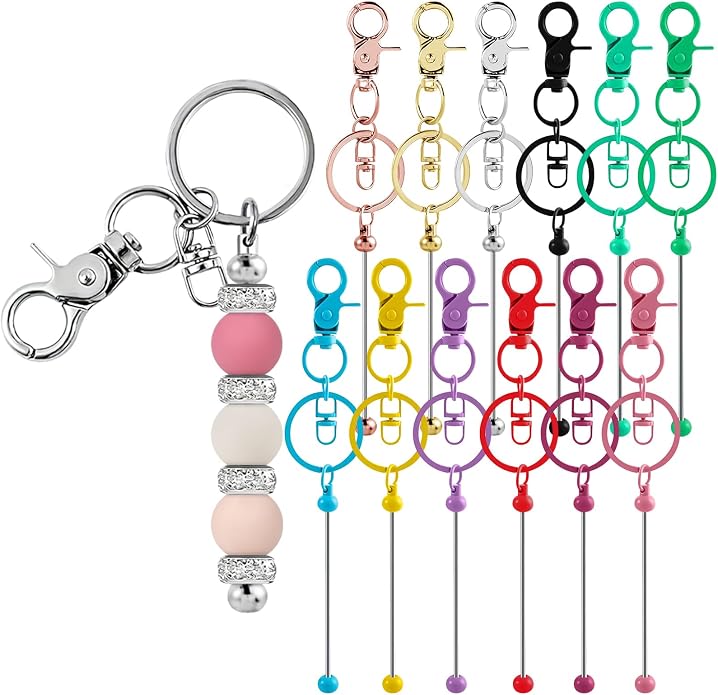 12pcs Blank Beaded Keychain Bars DIY Accessories Metal Beaded Keychain by SALUOKE