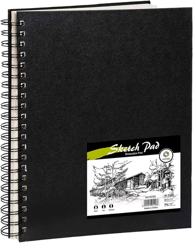 Conda 8.5"x11" Hardbound Sketch Book, 80-Sheets 90gsm Double-Sided Hardcover by CONDA