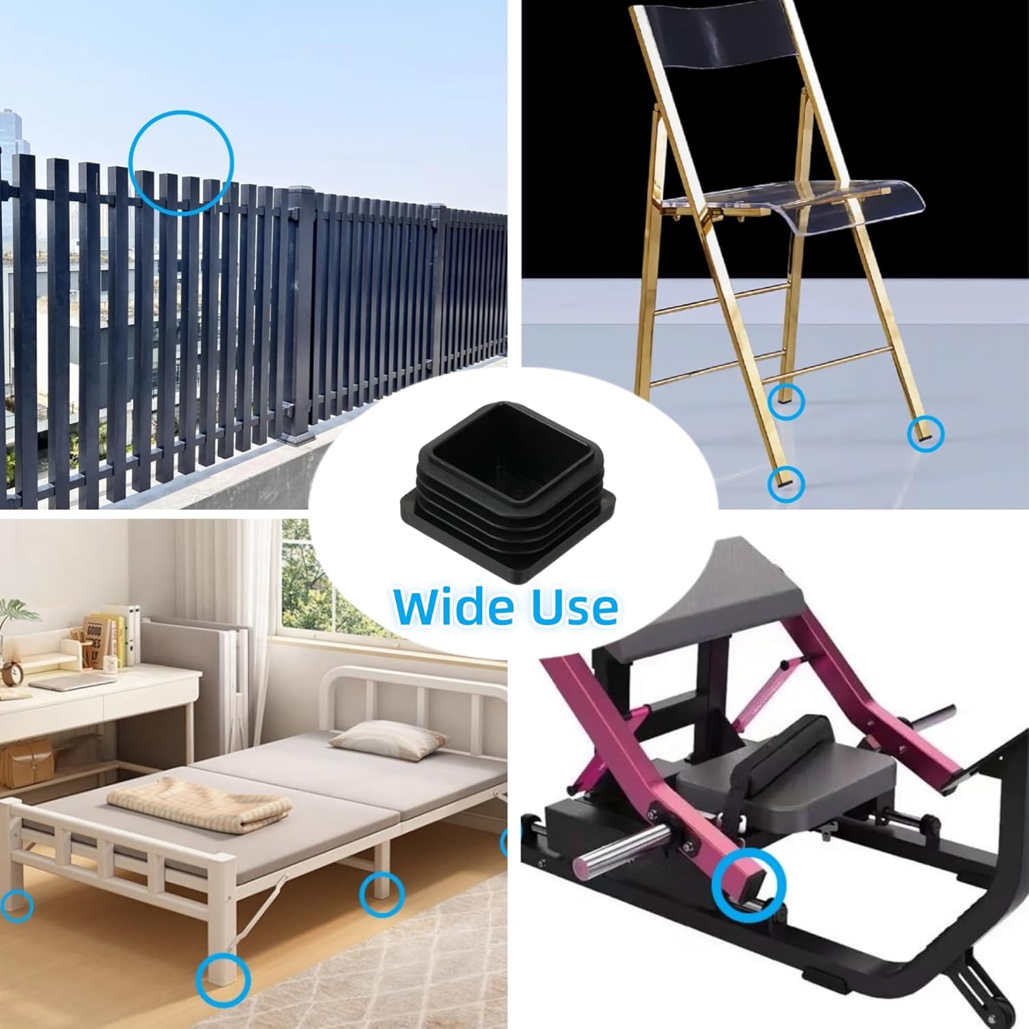 Furnigear Plastic Plugs Tubing End Cap Chair End Caps Outside Bottom Tubing Caps Square Furniture Sliders Glides Black (24, Fit 1.19-1.3" Square Tube Inner Size)