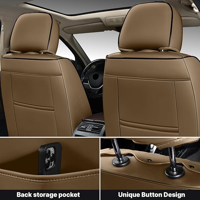 Car Seat Cover Full Set, Seat Cover for Cars, Car Seat Cover Car Seat Protector Waterproof Leather Car Seat Cushion Full Coverage Seat Cover Front Seat Fit for Most Cars(2 Seat,Brown&Beige)