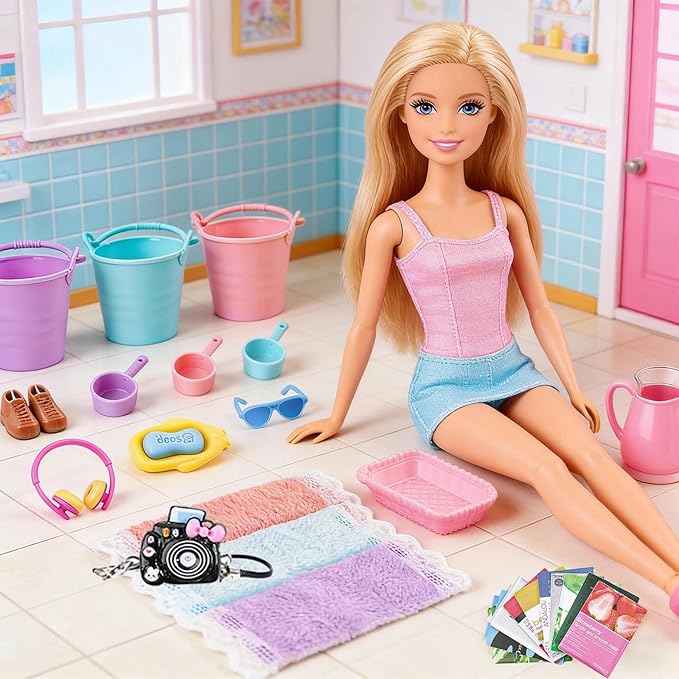 118Pcs Dollhouse Mini Jewelry Storage Case Cosmetic Hand Bag Towel Bathroom Set - Image 2