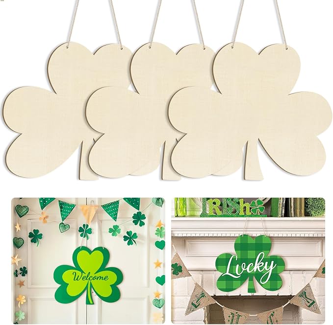 Large Size 12" Wooden Shamrock Ornaments to Paint, St. Patrick's Day Decoration by Sophena
