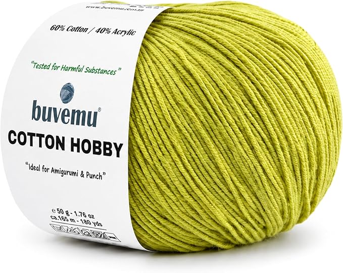Cotton Hobby Yarn for Amigurumi Crochet & Knitting | 1.76 oz / 180 yds by buvemu
