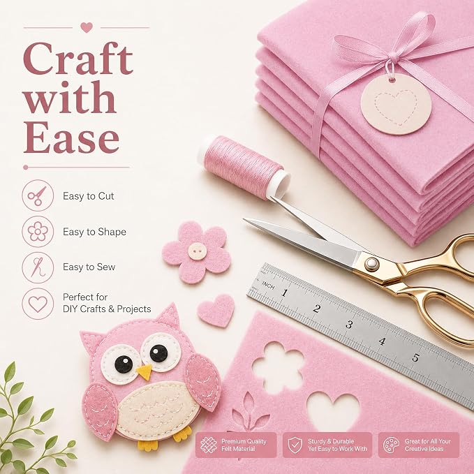 Baby Pink Large Felt Fabric 36" x 36", 1mm Stiff Felt Sheet, Nonwoven Fabric - Image 5