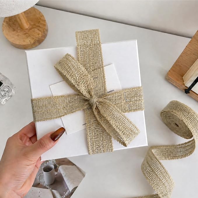 Burlap Ribbon 1-1/2 inch X 10 Yard Natural Linen Wired Ribbon | Linen Woven - Image 2