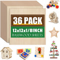 36 Pack 12x12 Basswood Sheets 1/8 Inch, Unfinished Wood by ESRICH