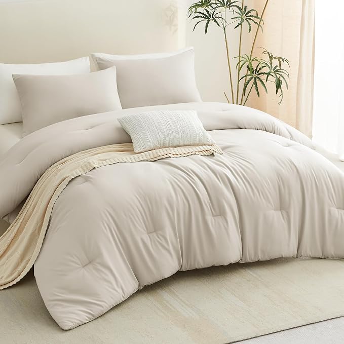 CozyLux Twin Comforter Set Beige, 2 Pieces Twin Extra Long Solid Breathable - Image 6