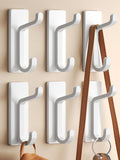 Wall Hooks for Coat and Towel: 13LB Adhesive Door Hanger Stick on, White 6 Pack