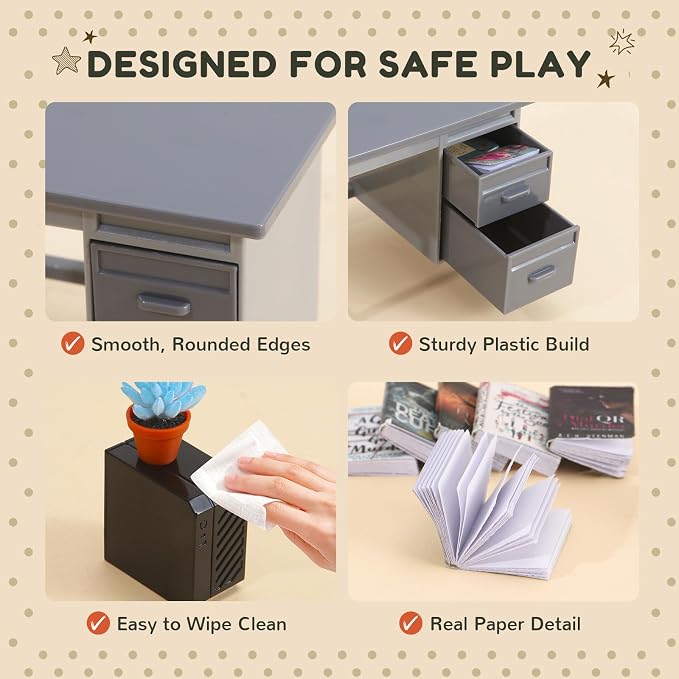 1:12 Scale Mini Desk Set with 100 Mini Books & 2 Bookshelves — Miniature - Image 5