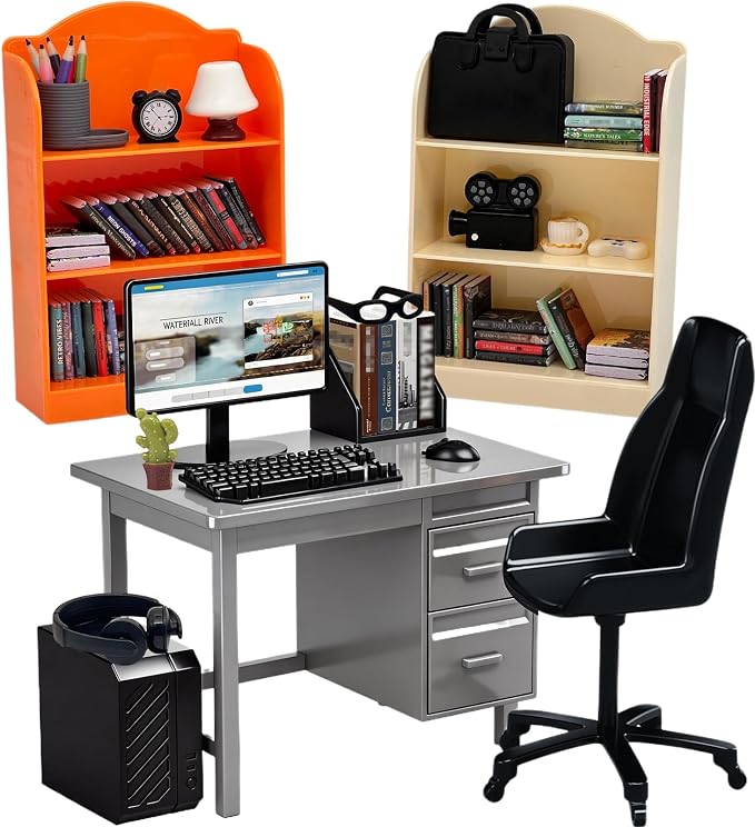 1:12 Scale Dollhouse Furniture, Miniature Office Furniture Set, 80+ Pcs by Unknown