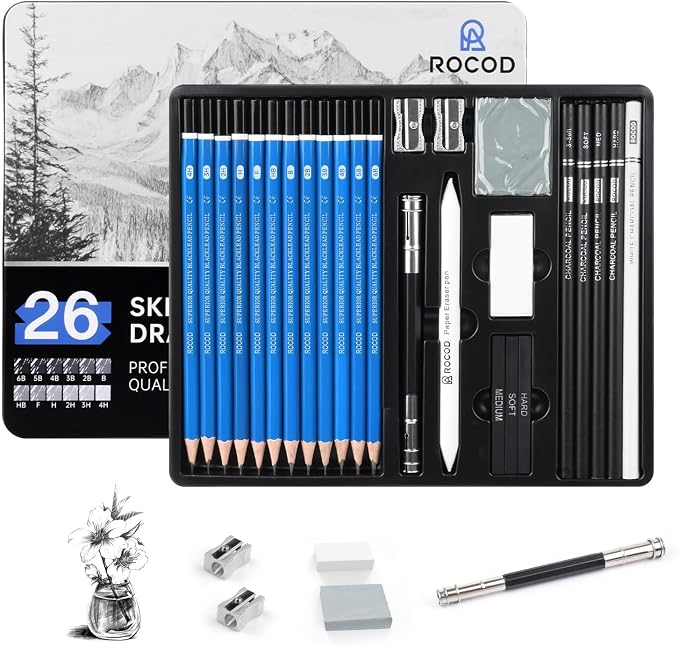 Sketch Pencils for Kids and Adults Drawing, 26-Piece Profession Sketching by ROCOD