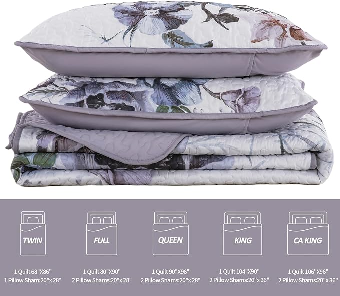 Floral Quilt Set Twin 2 Pieces Boho Purple Floral Quilt Coverlet Set Soft - Image 5