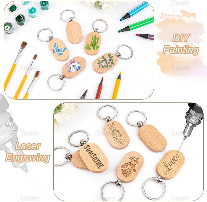 AUEAR, Blank Wooden Key Chain Wood Keychain Key Ring Key Tags Personalized EDC - Image 4