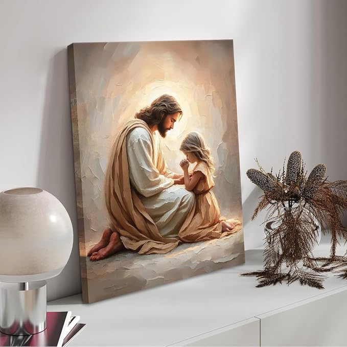 Jesus Praying with Girl Wall Art Canvas Poster Print, 8x10in | Wrapped Canvas - Image 6