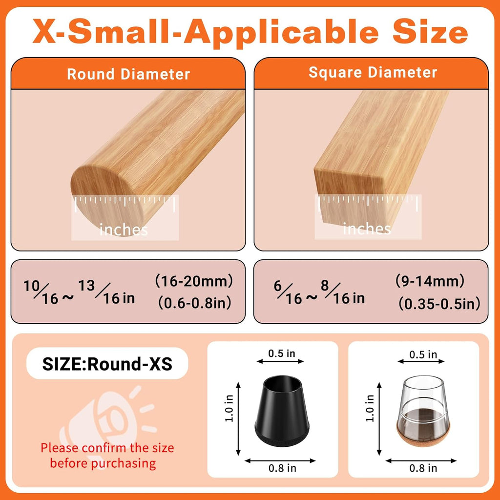 Chair Leg Floor Protectors Extra Small 24Pcs,Silicone Chair Leg Protectors for Hardwood Floors/Tiles,360°Wrapped Felt Bottom to Prevent Scratch and Reduce Noise, Round Clear