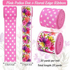 2 Rolls Spring Summer Pink Floral Wired Ribbon, 20 Yards White Dot and Colorful - Image 3