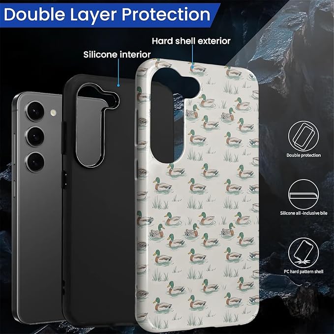 for Samsung Galaxy S23 Case, Cute Duck Pattern Glossy 2 in 1 Shockproof Bumper - Image 3