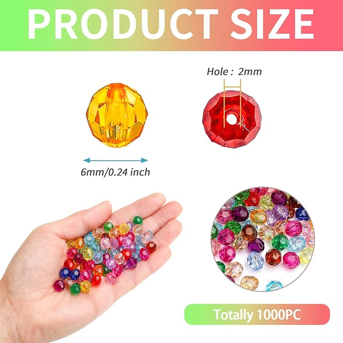 BONNY BOXX 1000pcs 6mm Acrylic Faceted Round Crystal Beads Mixed Colors Loose - Image 3