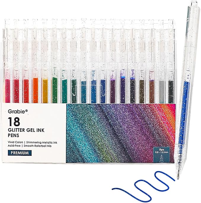 Grabie Glitter Gel Pens, 18 Colors Glitter Gel Pens Set, Retractable Sparkle by Grabie