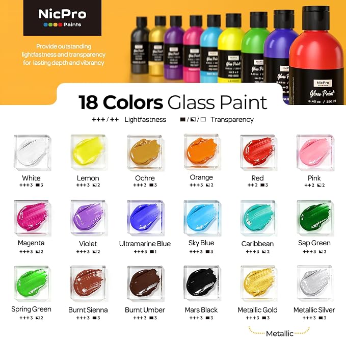 Nicpro 18 Colors Acrylic Glass Paint Set Large Bulk Enamel & Ceramic Painting - Image 2