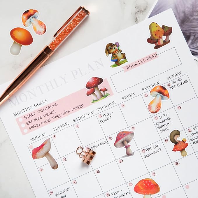 Imeepa 60Pcs Mushroom Stickers Transparent Scrapbooking Stickers | Waterproof - Image 6