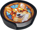 Drink Coaster Set of 6, Corgi Dog Mom Lover Gift, Leather Drink Coasters by petloverdoglovercommunity