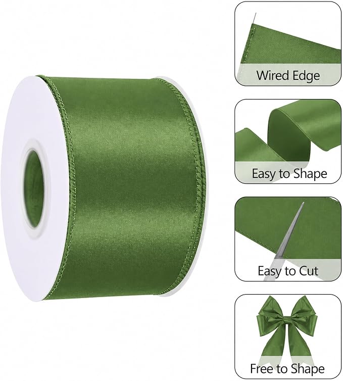 Spring Moss 2.5 Inch Continuous 25 Yards Satin Wired Ribbon - Image 3