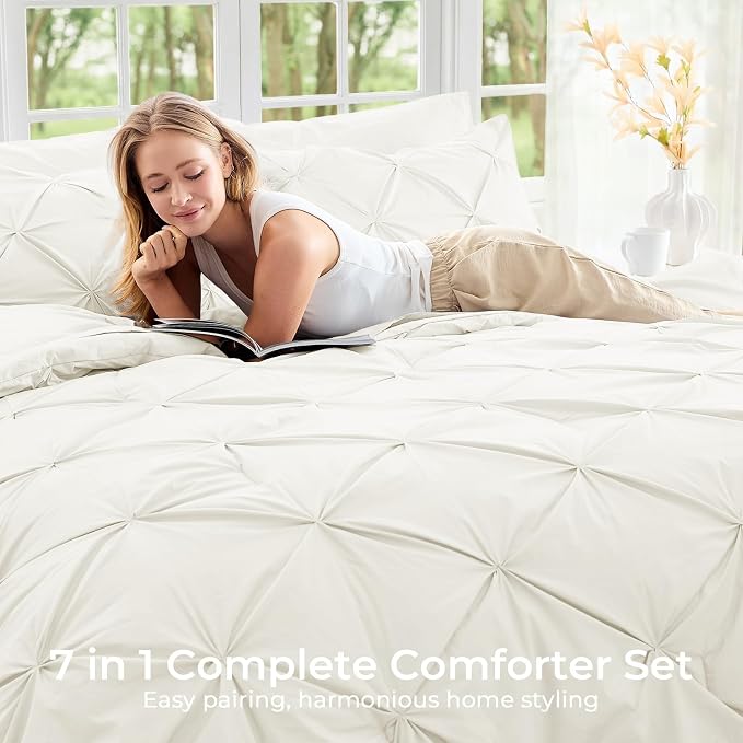 Sasttie Twin XL Comforter Set, 5-Piece Bed in a Bag, Pintuck Bedding Sets - Image 6