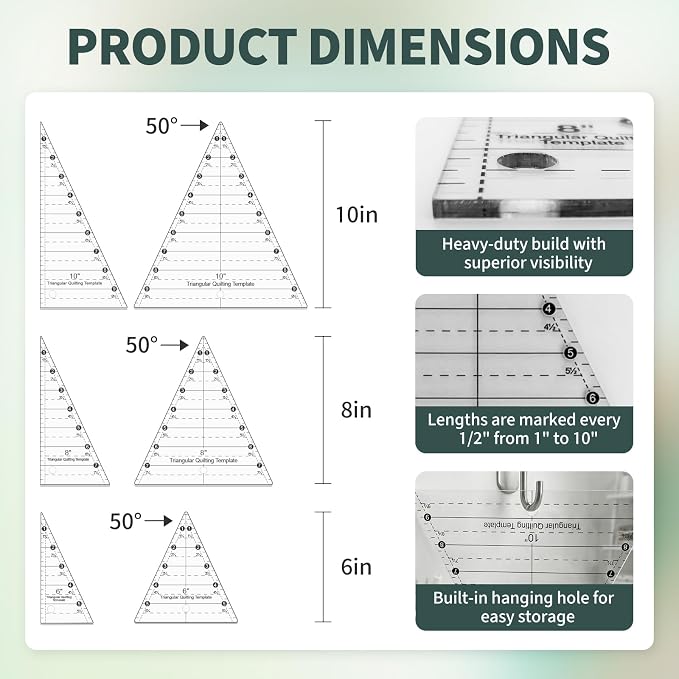 6 Pcs Tall Triangle Acrylic Quilting Templates Set - Image 2
