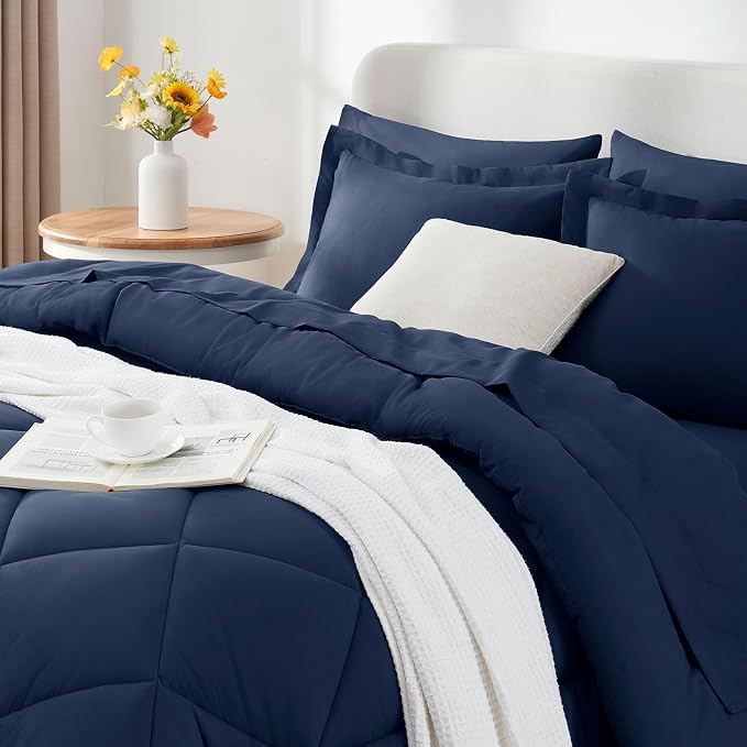 CozyLux Queen Comforter Set Navy Blue - Image 9