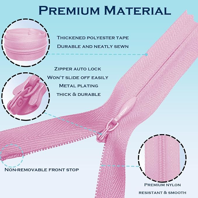 ANPURZII 10PCS #3 20 Inch Pink Invisible Zippers - Image 3