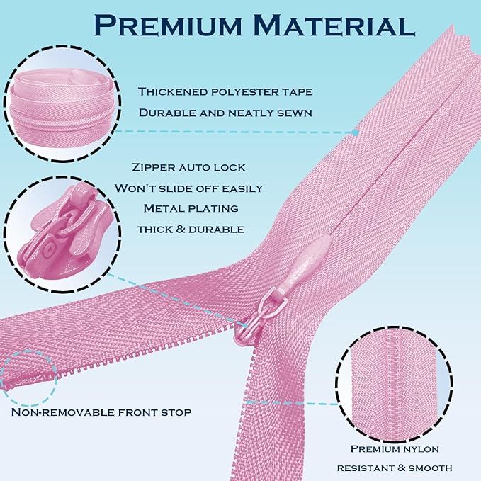 ANPURZII 10PCS #3 8 Inch Pink Invisible Zippers - Image 3
