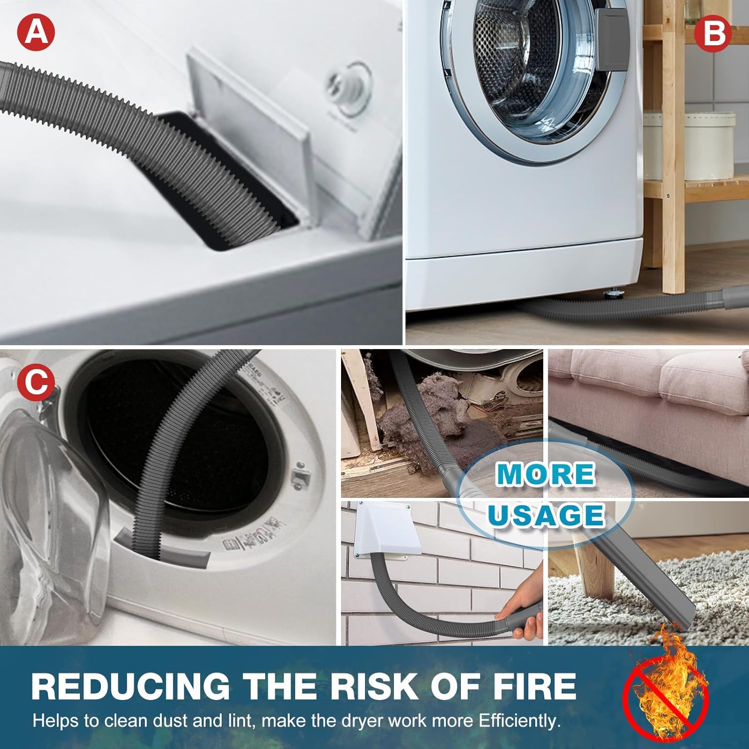 Sealegend 15-Piece Dryer Vent Cleaner Kit Omnidirectional Dryer Cleaning Kit Include 30 Feet Dryer Vent Brush, Black Dryer Lint Vacuum Attachment&Dryer Lint Trap Brush, Vacuum & Dryer Adapters