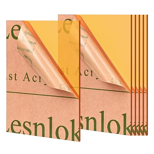 Lesnlok Orange Acrylic Sheets 1/8 inch Thick 3mm 6 Pack 3 x 5 Clear Plexiglass by Lesnlok