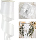 HUIHUANG White Wired Satin Ribbon 2.5 inch White Double-Faced Satin Wire Ribbon by HUIHUANG