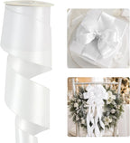 HUIHUANG White Wired Satin Ribbon 2.5 inch White Double-Faced Satin Wire Ribbon by HUIHUANG
