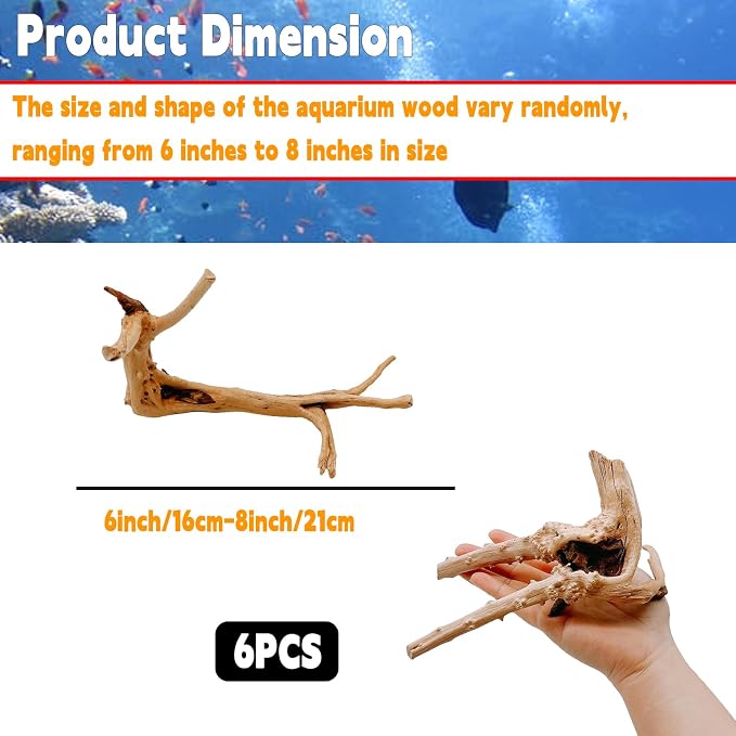 Hamiledyi 6PCS Aquarium Driftwood 6-8in Natural Spider Wood Branches Reptiles - Image 2