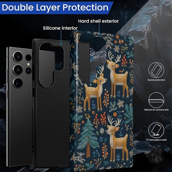Case for Samsung Galaxy S23 Ultra Case, Cute Christmas Reindeer Design Hybrid - Image 6