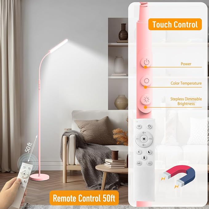 marctronic Pink LED Floor Lamp, 18W 1800LM Bright Floor Lamp - Image 5