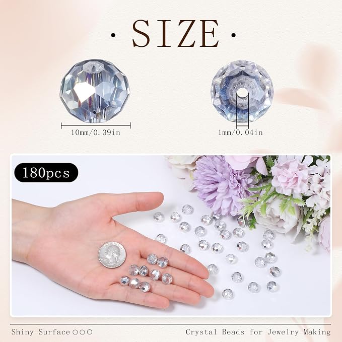 180pcs 10mm Crystal Glass Beads - Image 2