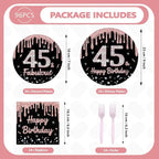 96 Pcs 45th Birthday Party Decorations Rose Gold and Black Happy 45th Birthday - Image 2
