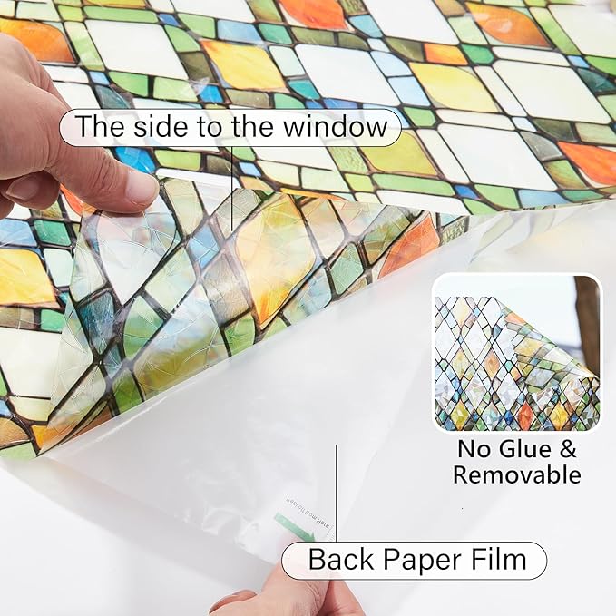 Window Privacy Film Stained Glass 35.4" x 157.4" Rainbow | Static cling – no - Image 5