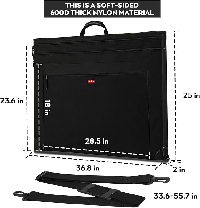 Nicpro Light Weight Art Portfolio Bag, 24x36 Black Art Canvas Portfolio Case - Image 3