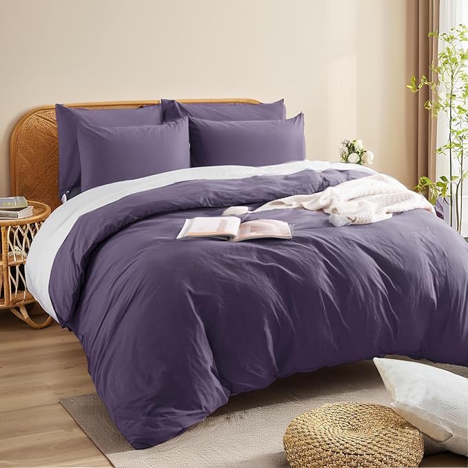 NEXHOME PRO 100% Washed Cotton Duvet Cover King Size, Ogranic Natural Linen - Image 2